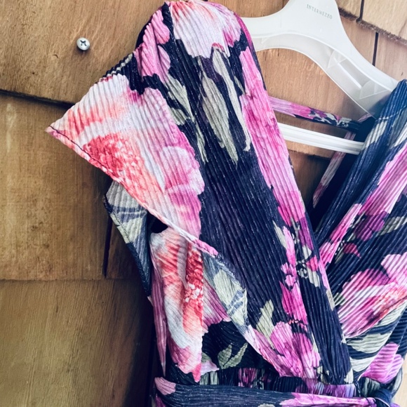 Eliza J Extended Draped Shoulder V-Neck Gown with Sash Floral Maxi Sz 12 - Picture 9 of 14